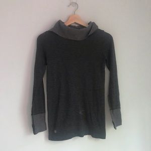 Athleta Striped Turtleneck Sweater Black Grey Women's XS Wool blend Thumbholes